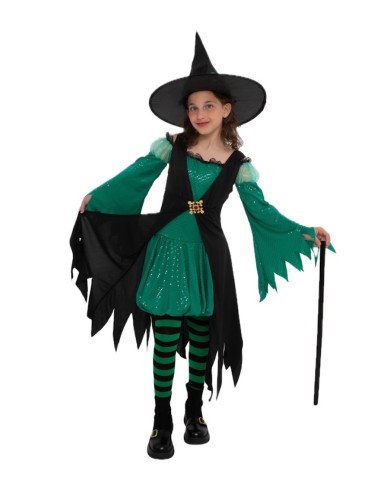 Costume Sorcière Verte Émeraude Neuf