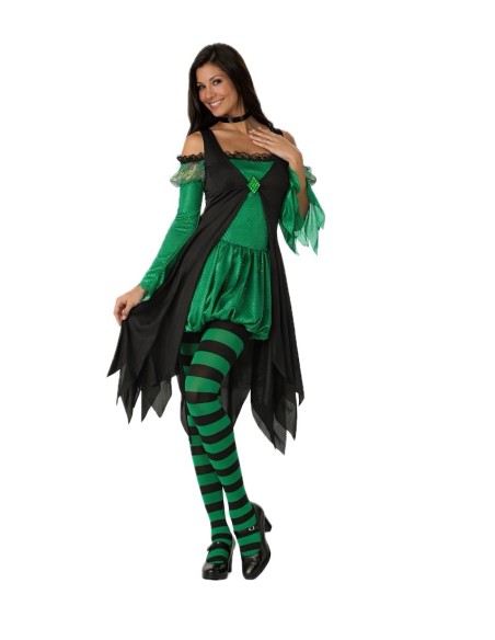 Fantasia de Bruxa Verde Esmeralda de alta qualidade, ideal para o carnaval, festas temáticas e eventos especiais.
