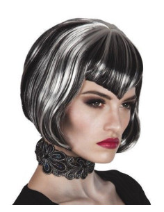 Perruque de vampire noir et blanc - de haute qualité, idéal pour carnaval, fêtes à thème et événements spéciaux
