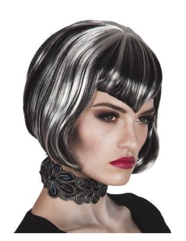 Peruca de vampiro preto e branco - alta qualidade, ideal para carnaval, festas temáticas e eventos especiais