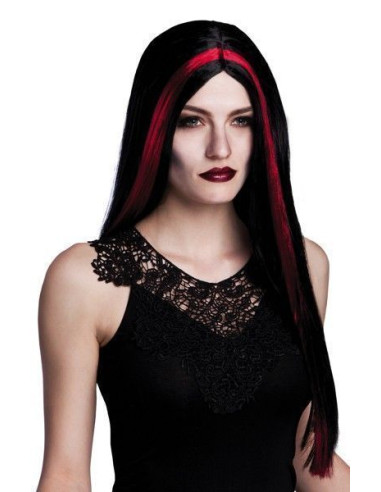 Peluca bruja negro y rojo - de alta calidad, ideal para carnaval, fiestas temáticas y eventos especiales