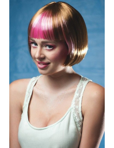 Peluca fabienne marron y rosa - de alta calidad, ideal para carnaval, fiestas temáticas y eventos especiales