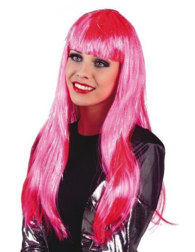 Peruca glamourosa rosa prata com fios brilhantes - de alta qualidade, ideal para Carnaval, festas temáticas e eventos especiais.