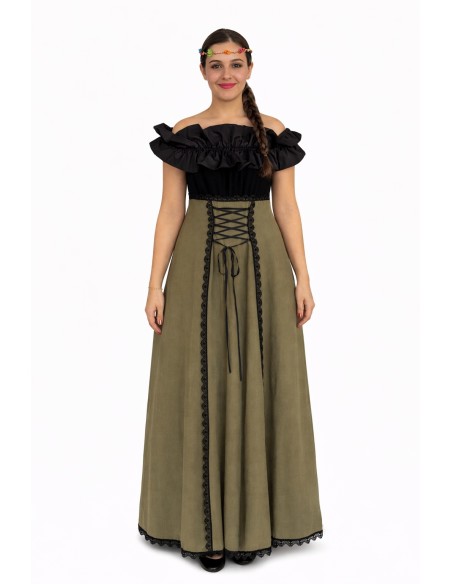 Disfarce medieval de fiandeira Agnes de alta qualidade, ideal para carnaval, festas temáticas e eventos especiais.