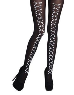 Schwarze Strumpfhose mit Knochen - von hoher Qualität, ideal für Karneval, Themenpartys und besondere Veranstaltungen.