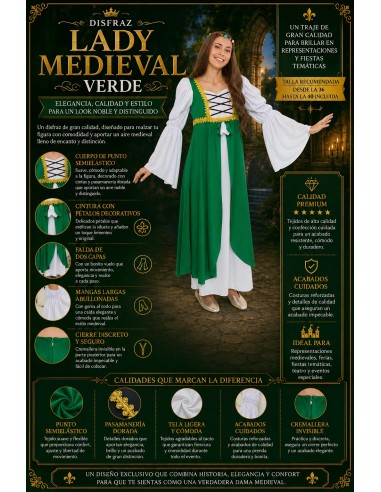 Costume da donna medievale verde nuovo