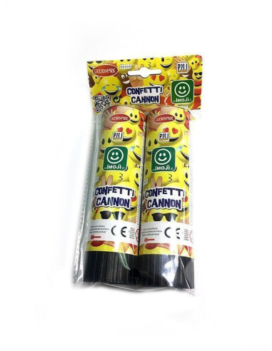 Emoji- Cañon confeti 16cm 2uds - de alta calidad, ideal para carnaval, fiestas temáticas y eventos especiales