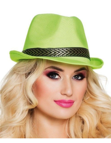 Green Ganster Hat Neon - High Quality, Ideal for Carnival, Theme Festivities and Special Events
