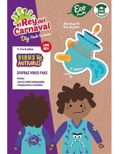Camisa de vírus azul Falso 3/5 anos - Alta qualidade, ideal para carnaval, festas temáticas e eventos especiais