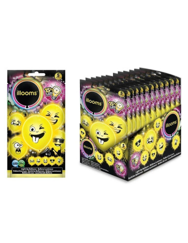 Emoji- Illooms globos led5 uds - de alta calidad, ideal para carnaval, fiestas temáticas y eventos especiales