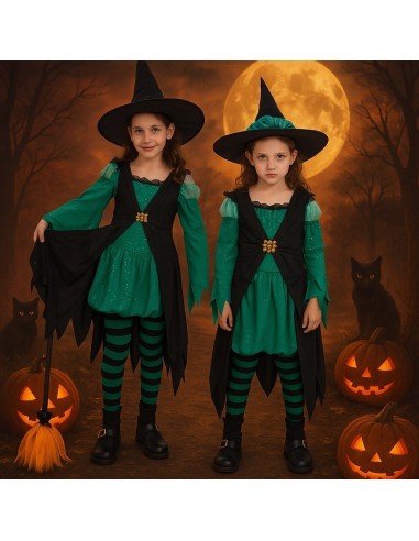 Costume Sorcière Verte Émeraude Neuf