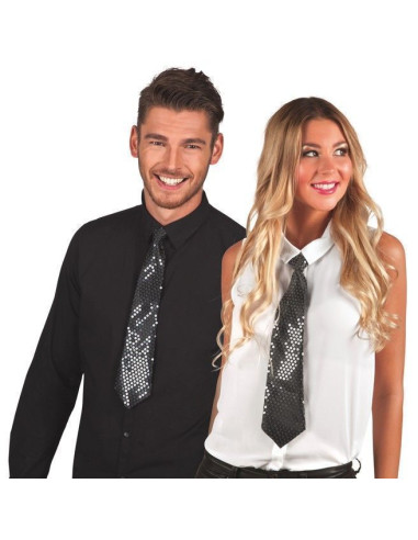 44cm Black Pailletten Krawatte - Hohe Qualität, Ideal für Karneval, Themenfeiern und besondere Events