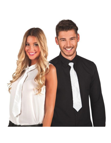 corbata lentejuelas blanco 40cm - de alta calidad, ideal para carnaval, fiestas temáticas y eventos especiales